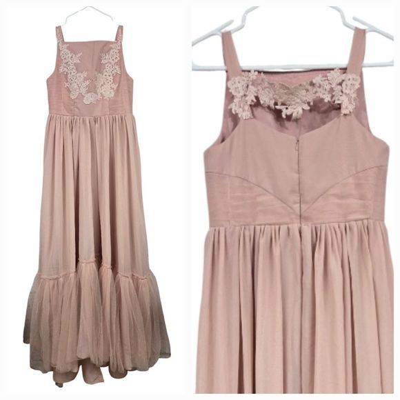 Girls Fairy Renaissance Maxi Dress Embroidered Pink Ruffled Hem Formal Dressy - Picture 1 of 11